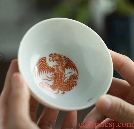 And found of art hall, phoenix cup of jingdezhen ceramics all hand master cup kung fu tea cups single cup sample tea cup