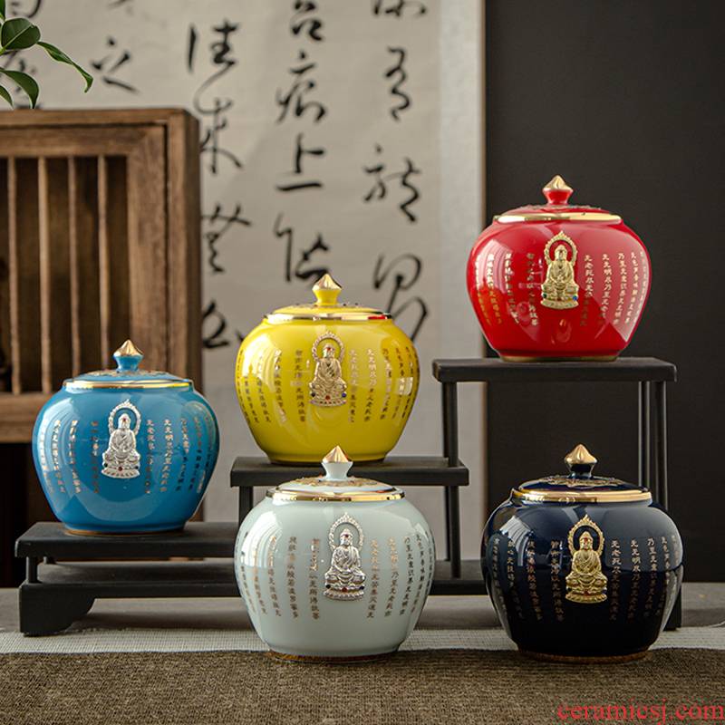 Ya xin company hall jingdezhen ceramic tea set high temperature color glaze bluish white caddy fixings copper cover heart sutra POTS