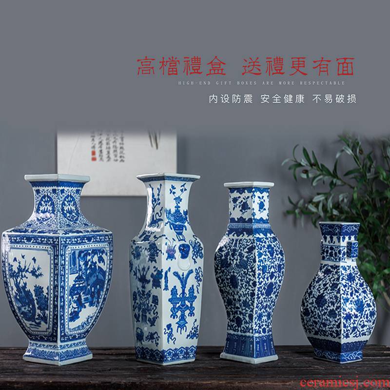 Rain tong hand - made jingdezhen ceramic vase furnishing articles flower arranging hand - made large archaize sitting room big blue and white porcelain vase