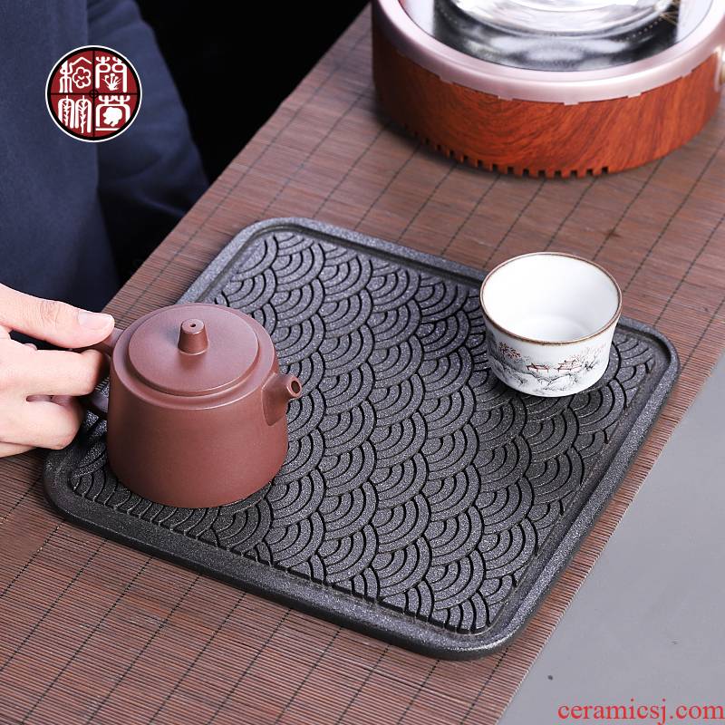 Dry tea tray tray household contracted porcelain ceramic creative modern square Japanese archaize coarse pottery, black pottery