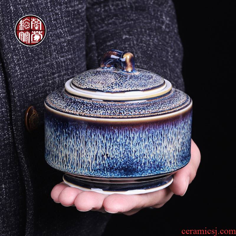 Temmoku glaze up trumpet tea caddy fixings seal pot of household ceramic moisture storage tank retro red POTS