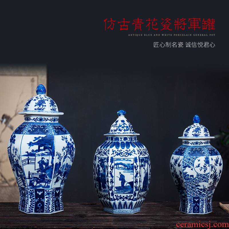Chinese style decorates furnishing articles ceramic antique blue and white porcelain vase sitting room ark adornment furnishing articles version into living room