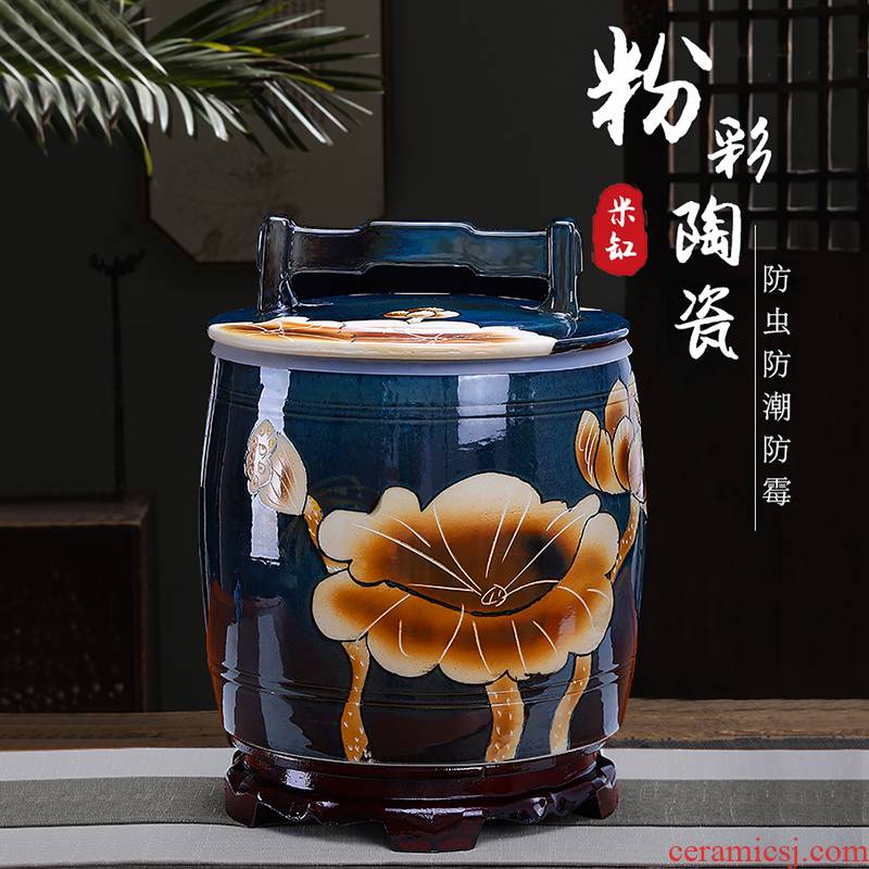 Jingdezhen ceramic barrel household with cover ricer box insect - resistant 30 kilo meters box ricer box seal flour storage tanks