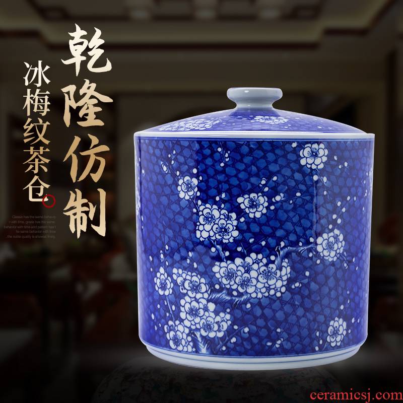 Blue and white porcelain of jingdezhen ceramics seal 's black tea caddy fixings restoring ancient ways Er tieguanyin moistureproof insect - resistant storage tank