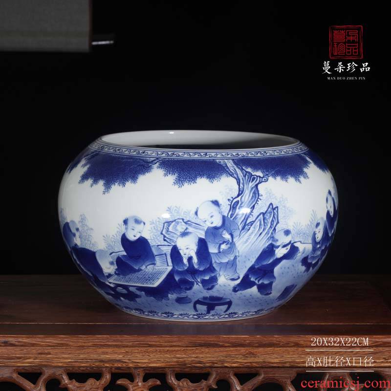 Jingdezhen blue and white vase writing brush washer from high - grade double - sided painting display cultural gift porcelain vase
