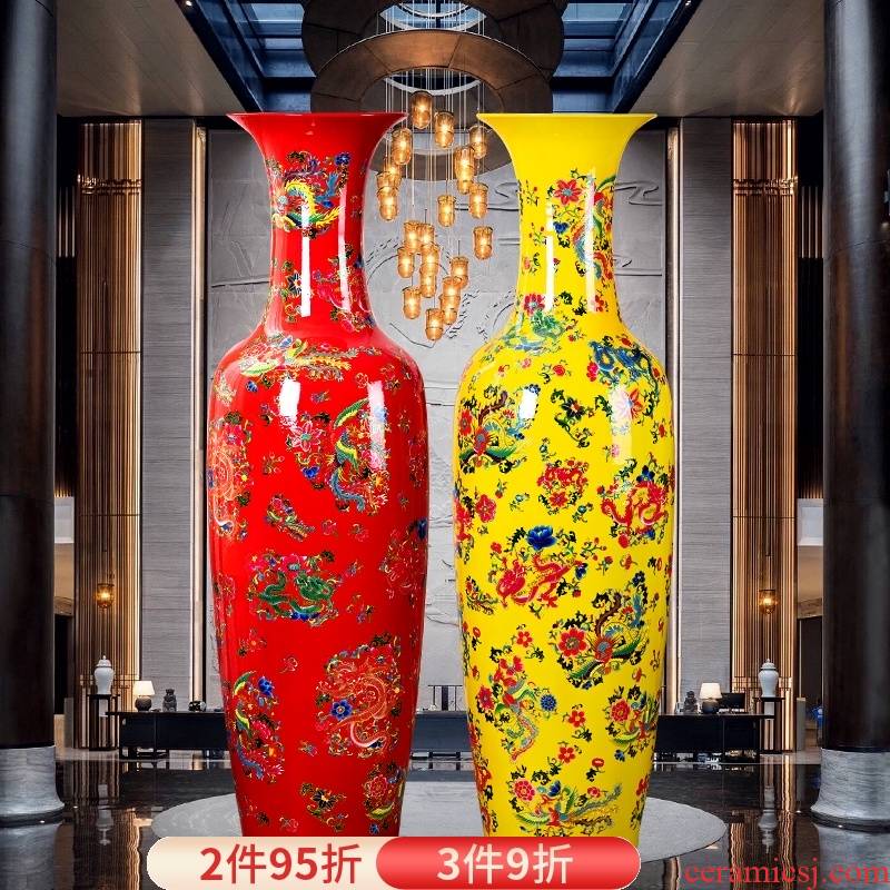 Jingdezhen ceramic big vase large archaize floor furnishing articles of Chinese style Chinese red sitting room hotel lobby decoration