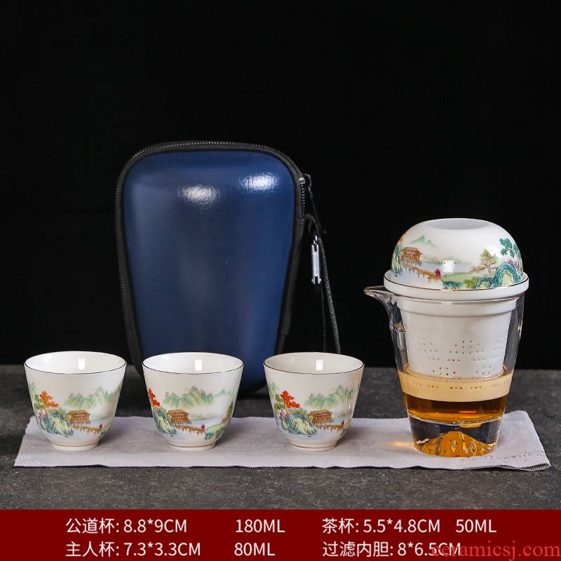 Violet arenaceous kung fu tea bag suit portable travel tea set small car travel tea set tea of a complete set of ceramic tea set