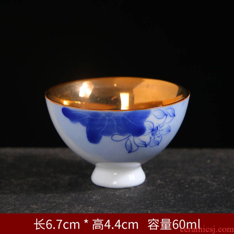 Gold hand - made teacup kung fu tea cup single glass ceramic cups and only the owner of the blue and white porcelain cup single sample tea cup