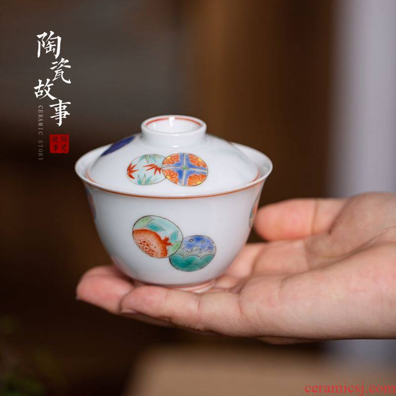 High - end checking hand - made ceramic story town tureen only three tureen single color red and green ball flower small tureen
