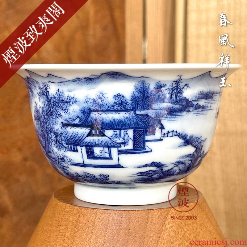 Jingdezhen spring auspicious jade Zou Jun up with porcelain of Confucian scholar of eight new system outraged side view fishery landscape hut koubei