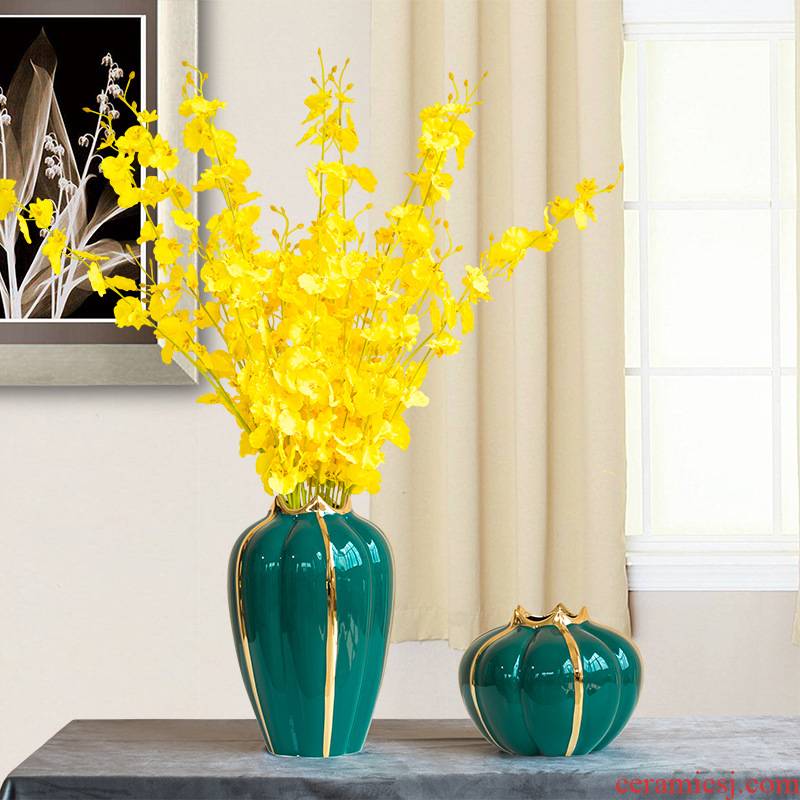 Northern wind gold - plated mesa pumpkin shape ceramic vase ins creative light wind key-2 luxury flower flower implement act the role ofing is tasted furnishing articles