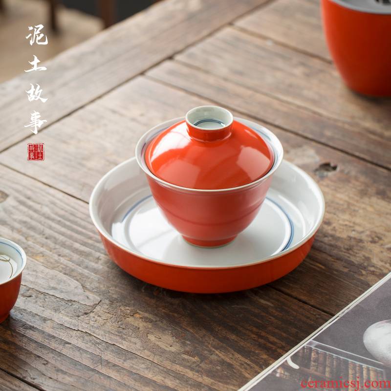 Jingdezhen ruby red coral red retro manually tureen to use large single tea sets tea ceramic cups