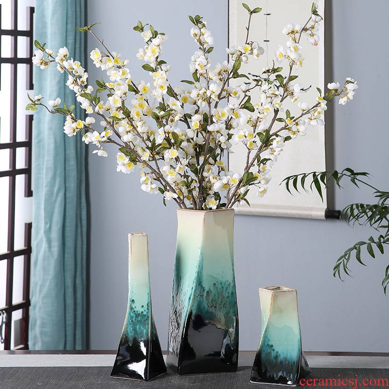 I and contracted furnishing articles of jingdezhen ceramic vase color glaze malachite green square home sitting room flower flower