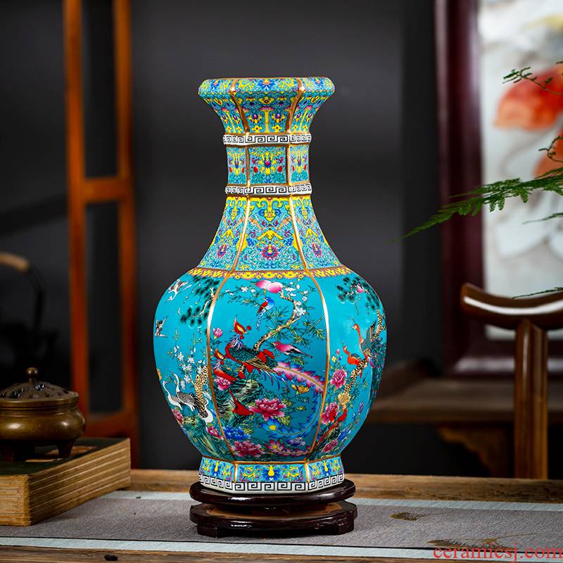 Jingdezhen ceramics imitation qianlong colored enamel vase furnishing articles example room of Chinese style household adornment TV ark