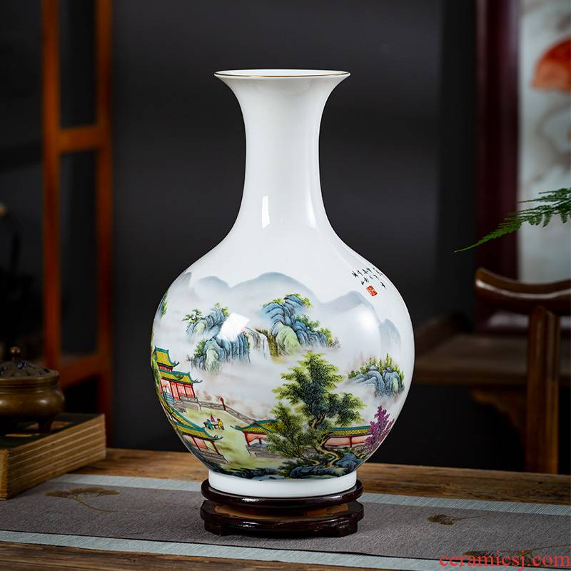 Jingdezhen ceramics powder enamel thin body landscape painting vases, flower arranging furnishing articles sitting room adornment of Chinese style household porcelain