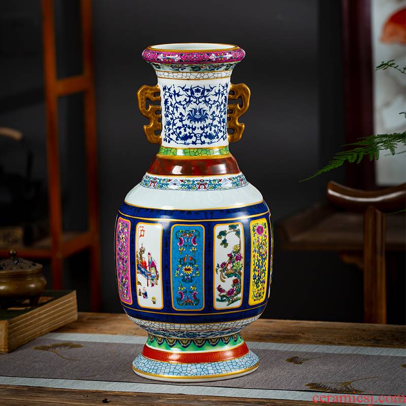 Jingdezhen ceramics imitation qianlong trumpet mother porcelain enamel vase flower arranging furnishing articles sitting room of Chinese style household ornaments