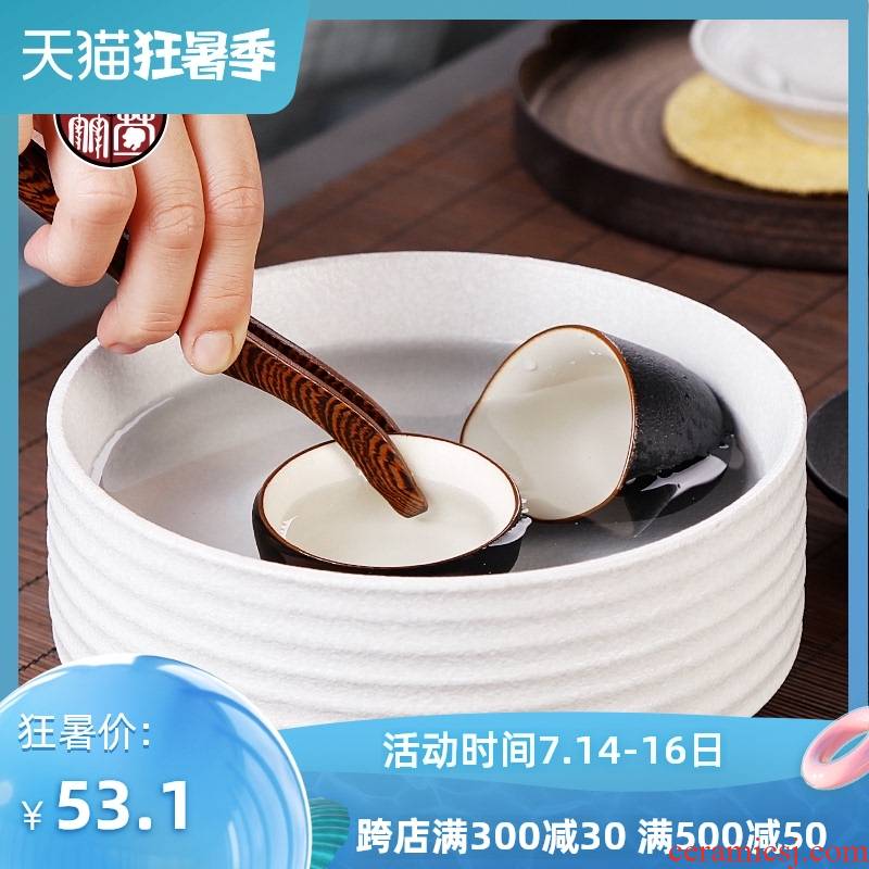 Japanese zen coarse pottery tea to wash large ceramic water jar restoring ancient ways of tea wash cup washing household kung fu tea set zero with black and white