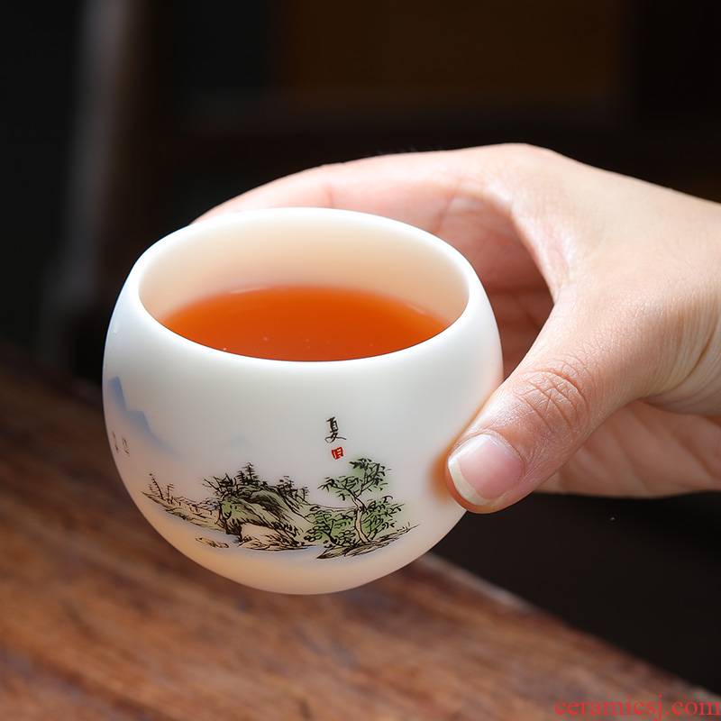 Suet jade ceramic biscuit firing master cup white porcelain individual sample tea cup special single CPU spring, summer, autumn and winter kung fu tea cups