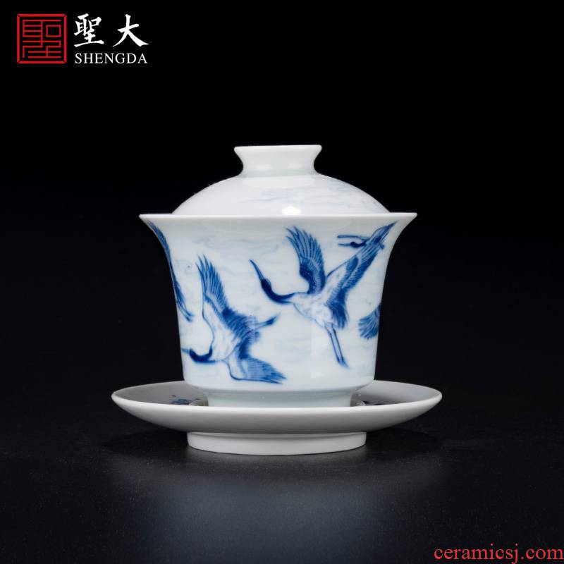 Holy big blue and white "James t. c. na was published far tureen jingdezhen ceramic checking hand - made of high - grade ceramic kung fu tureen