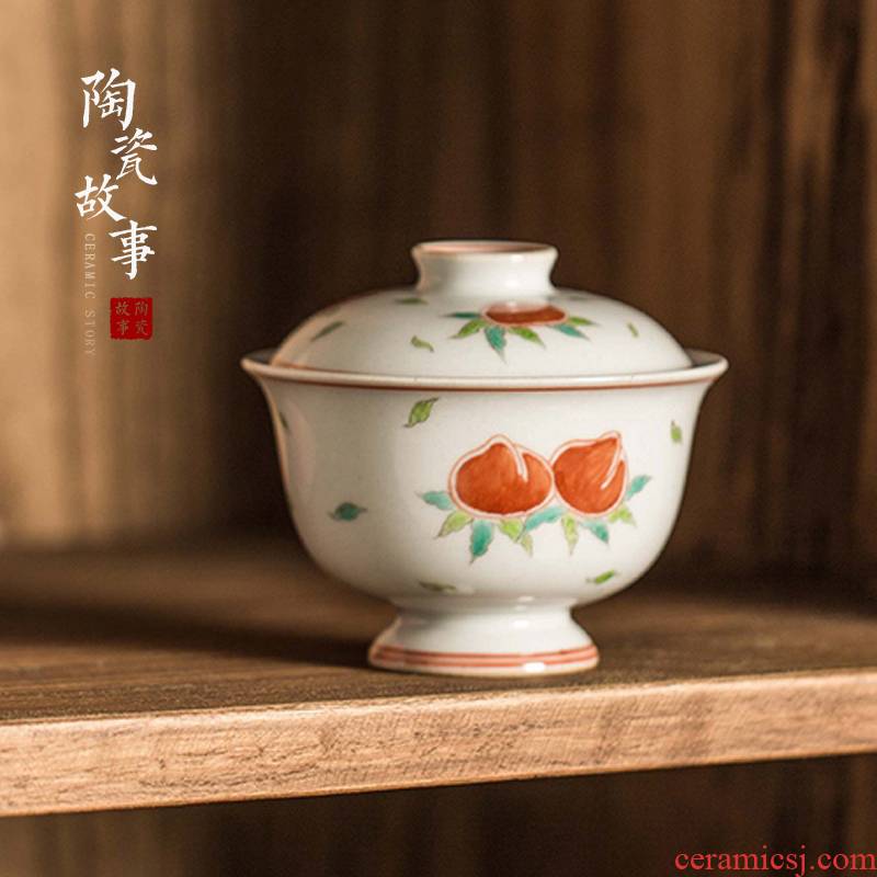 High - end checking hand - made ceramic story town tureen three tureen only a single red green color sanduo footed tureen