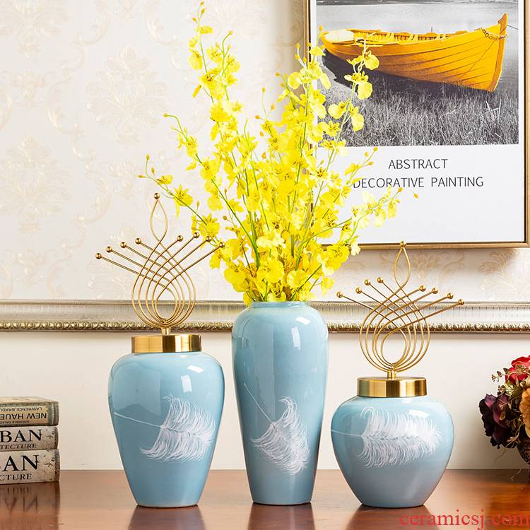 Creative light key-2 luxury furnishing articles vase household decoration jingdezhen hand - made ceramic vases, flower implement the sitting room porch place