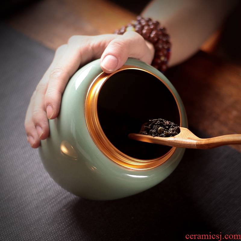 Qiao mu QYX large seal caddy fixings longquan celadon tea pu - erh tea ceramic portable household ceramic pot of tea