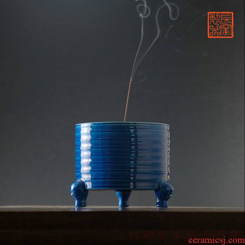 Long up controller offered home - cooked malachite green glaze bowstring grain beast foot furnace in jingdezhen ceramic checking Chinese incense buner furnishing articles