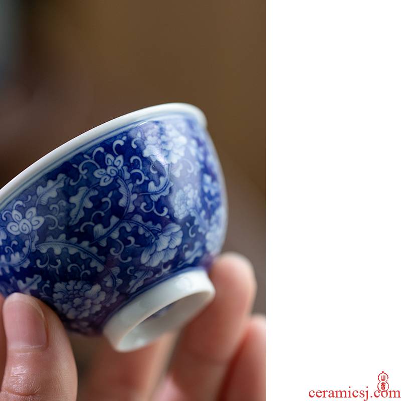 Arborist benevolence blue tie up branch land flower heart of jingdezhen porcelain ceramic cups master cup bowl