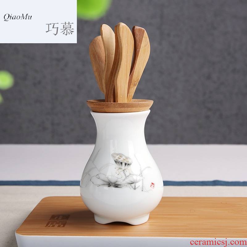 Qiao mu MG ceramic bamboo kung fu tea six gentleman 's household ChaZhen ChaGa tea steak TSP tea tin, tea taking