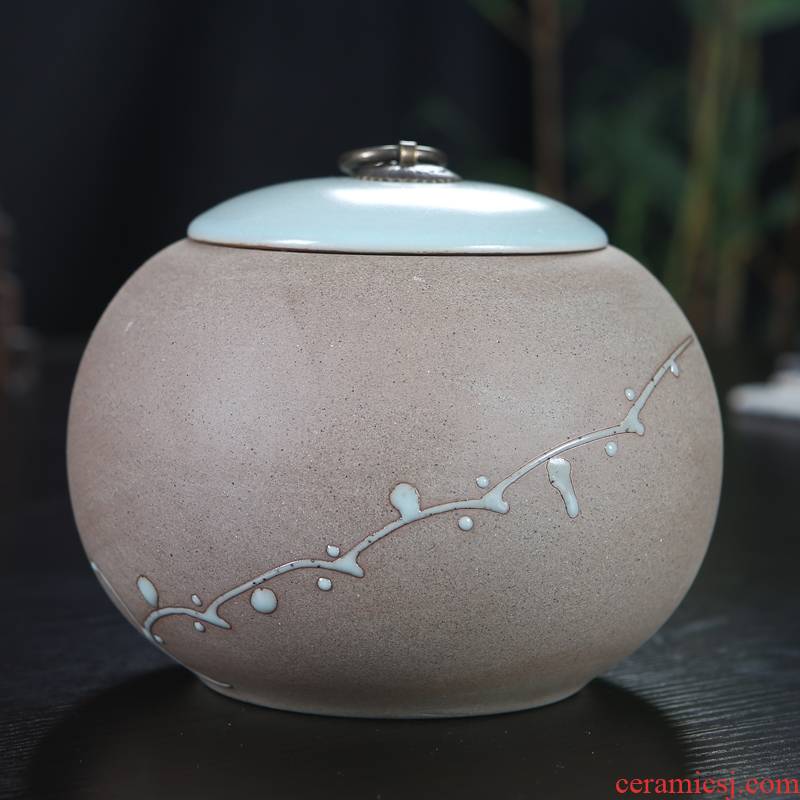 Qiao mu ceramic medium size seal pot black tea tea caddy fixings coarse TaoCun tank household caddy fixings