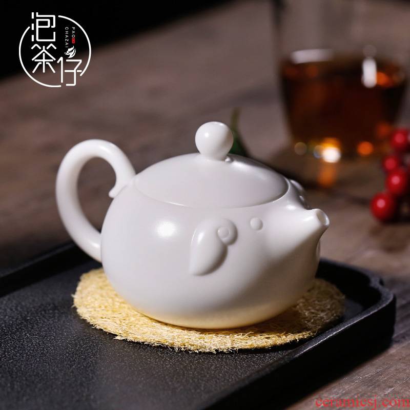 High DE - gen Chen biscuit firing dehua white porcelain kung fu tea set manual presents single little teapot small household make tea