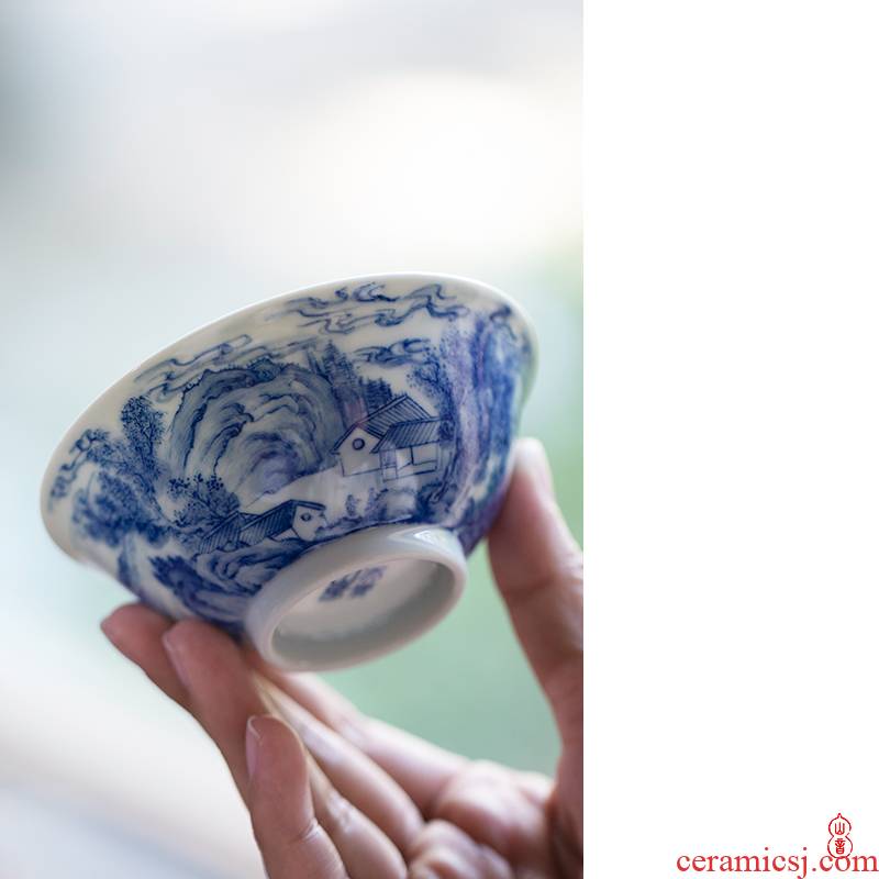 Days of blue green room at lushan waterfall of jingdezhen ceramic cups high - end kung fu master cup single CPU