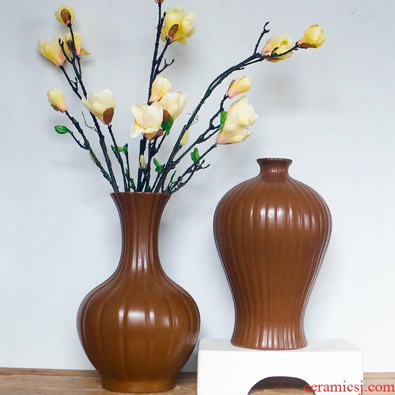 New Chinese style coffee ribbed carved porcelain vase household porch TV cabinet table decorations flower arranging furnishing articles