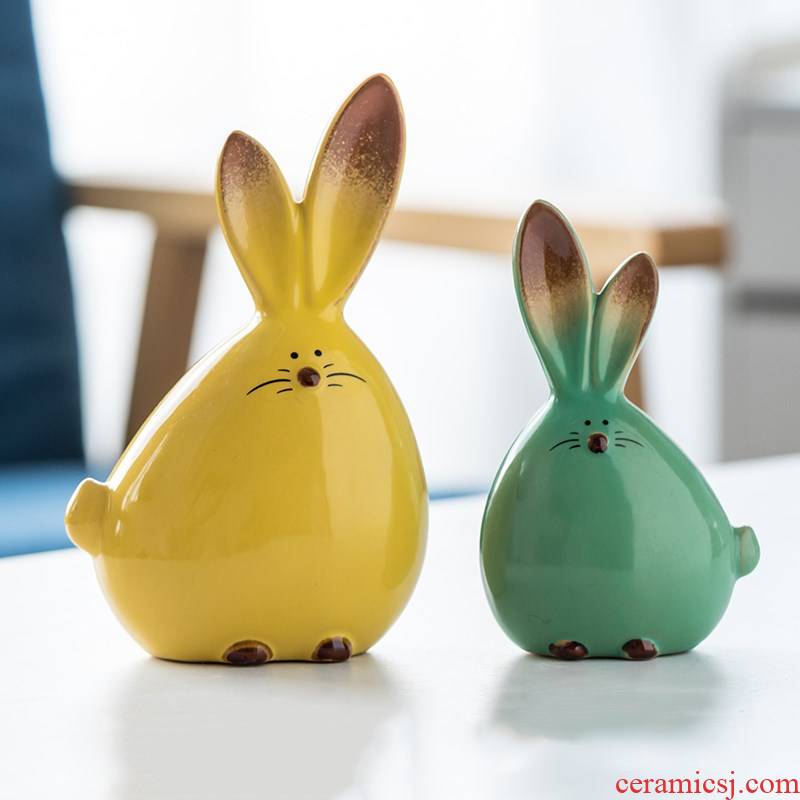 Creative home sitting room small place TV cabinet ceramic wine accessories porch desktop room to place the lovely rabbit.
