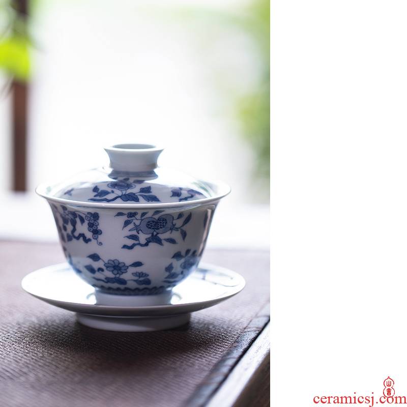 Poly real rings don hand - made jingdezhen blue and red fruit only three tureen checking high - end orphan works covered bowl bowl tea sets