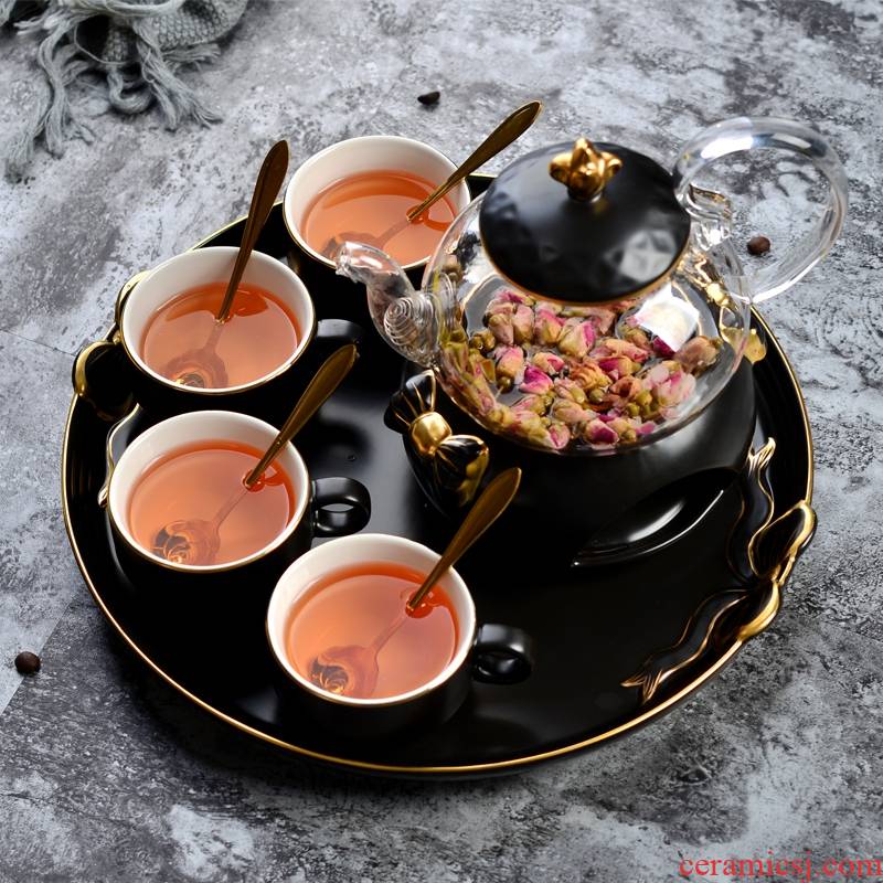 Qiao mu Nordic contracted ceramic glass teapot cooked fruit tea pot set afternoon tea and tea cup