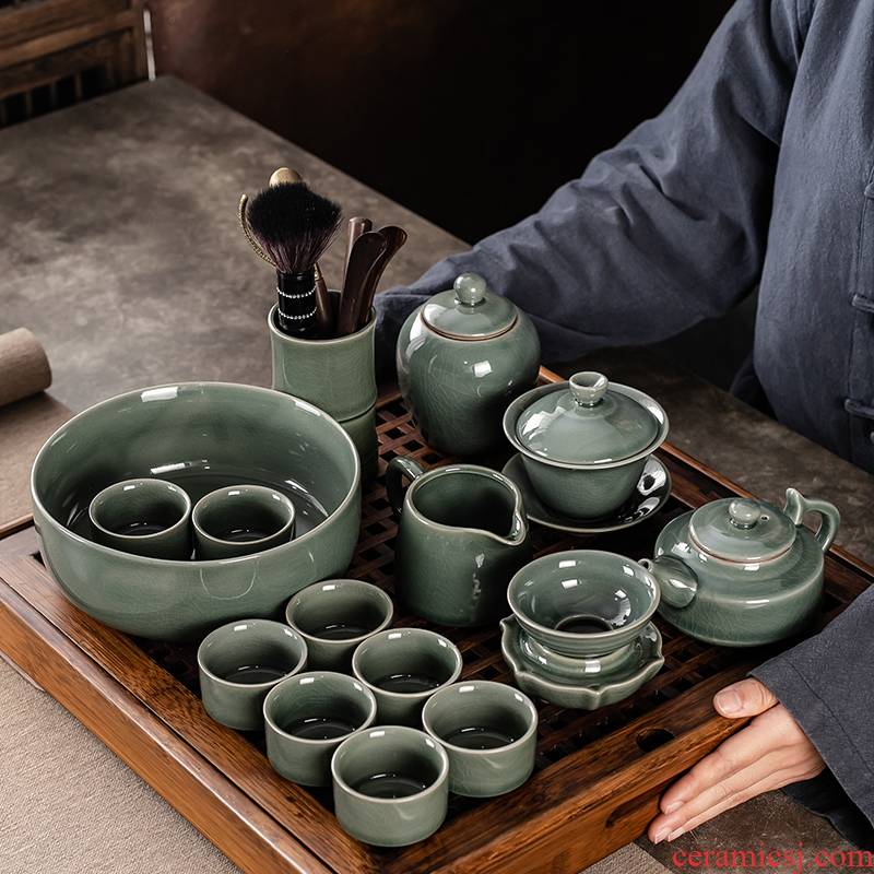 Japanese tea set the home office to receive a visitor teapot emerald green 秞 ceramic tea cup fresh small tureen