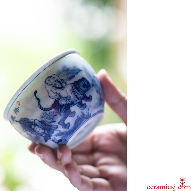 Hall of the main behind jiang xiang xiao bamboo up cylinder of jingdezhen blue and white master single hand - made ceramic cups cup