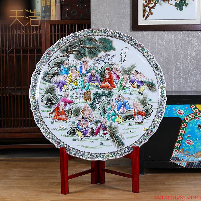 Jingdezhen ceramics rich ancient frame table wine of TV ark, office furnishing articles home decoration plate hanging dish round plate
