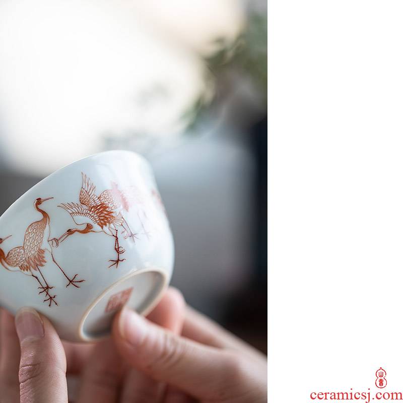 Longevity of art hall, six cranes of jingdezhen checking ceramic cups master cup kung fu tea sample tea cup