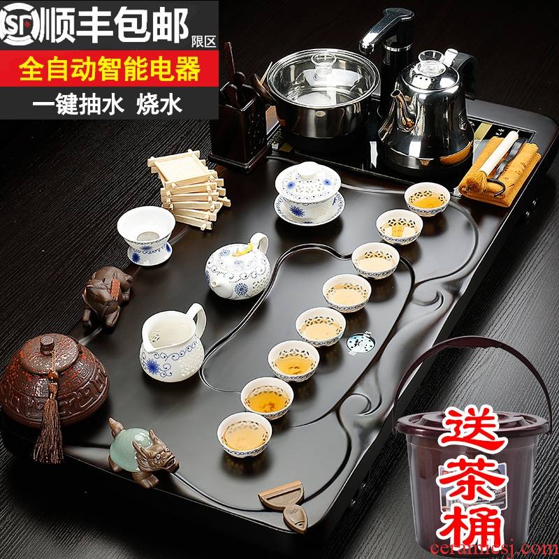 Qiao mu violet arenaceous kung fu tea tea set home office ceramic electric magnetic furnace ebony wood tea tray tea table