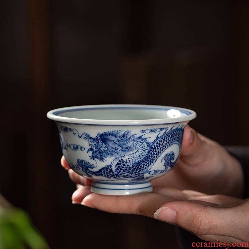 The Master cup single CPU hand - made porcelain jingdezhen ceramics longfeng triangle flowers pattern circle small cup bowl pressure hand cup for cup