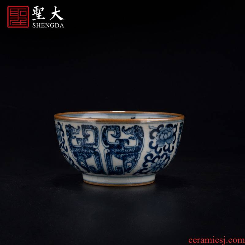 The big old clay ceramic flower dragon grain master cup blue tie up branches of jingdezhen manual hand - made kung fu tea cups