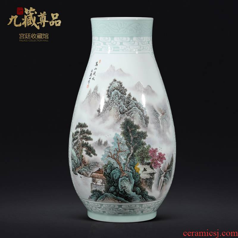 The Master of jingdezhen ceramics hand - made shadow green landscape vase sitting room porch study Chinese decorative furnishing articles