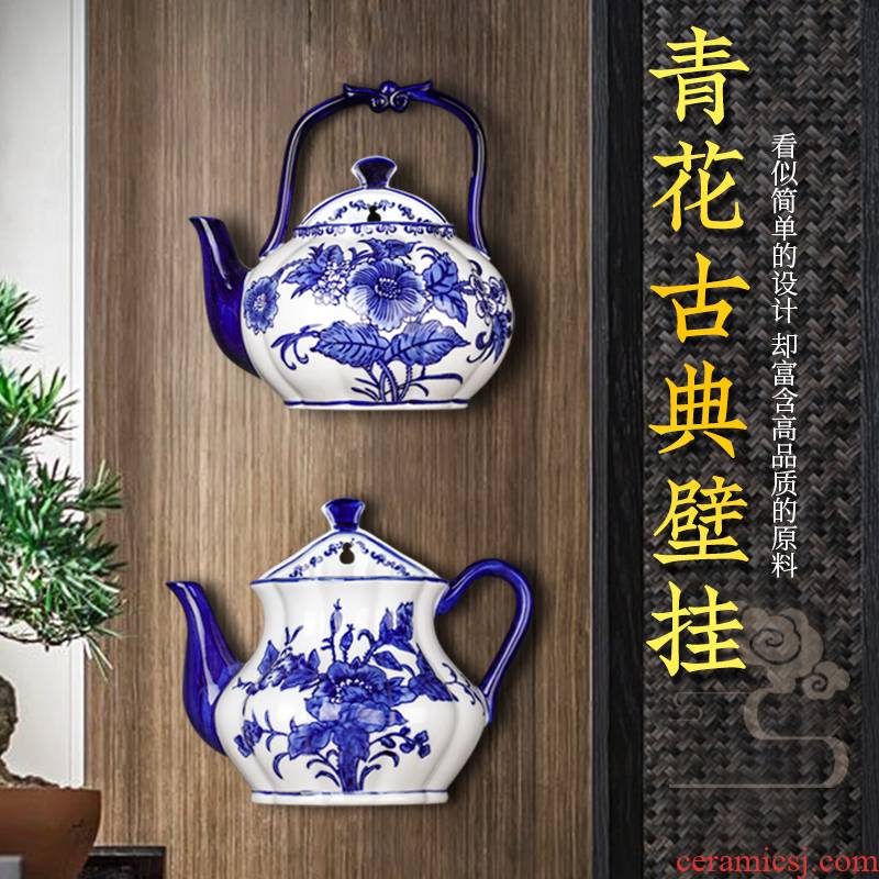 Sitting room sofa background wall hang modern new Chinese style porch creative metope adornment blue and white porcelain vase wall act the role ofing