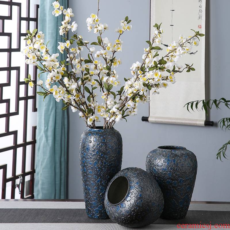 Jingdezhen ceramic vases, pottery blue mercifully retro classic flower arrangement home sitting room adornment is placed