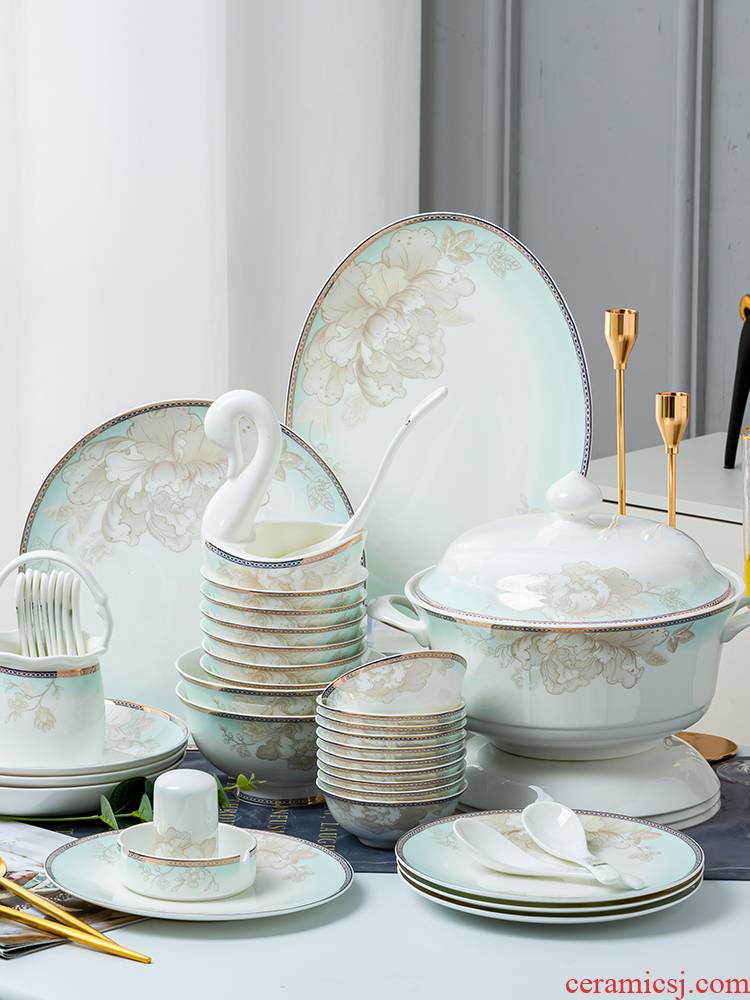 And new dishes suit household modern Chinese style simple dishes combined jingdezhen housewarming ipads porcelain tableware