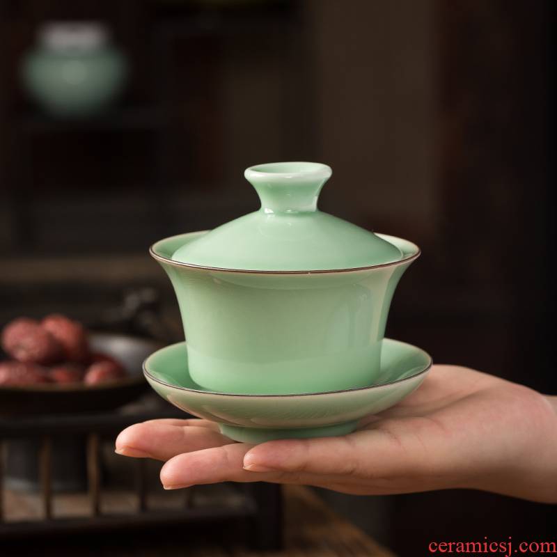 Ya xin company hall celadon tureen three ceramic kung fu tea tea bowl to bowl upset to make tea cup way