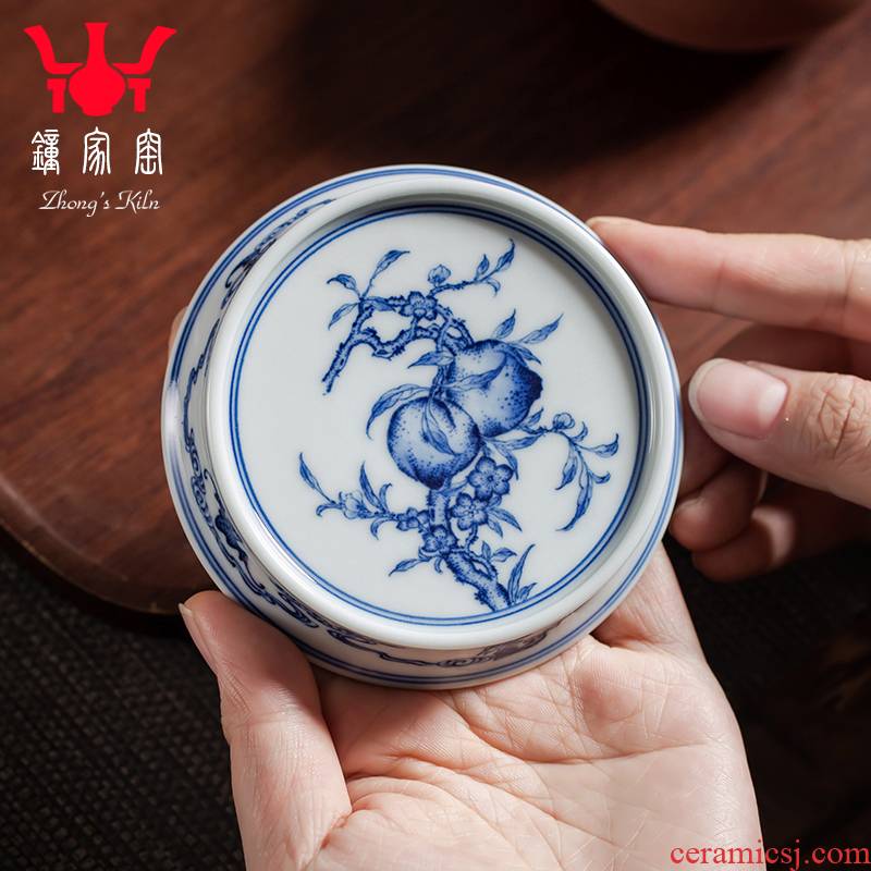 Clock home up ceramic hand - made cover a set of jingdezhen blue and white peach cover the lid holder frame kunfu tea accessories are it