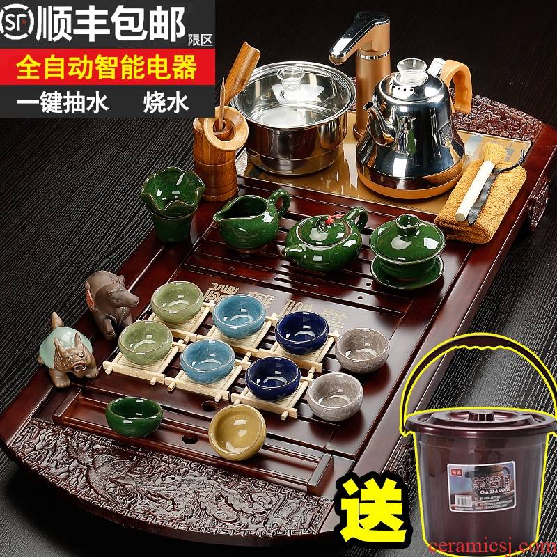 Qiao longed for a whole set of kung fu tea set home office ceramic electric magnetic furnace tea tea solid wood tea tray